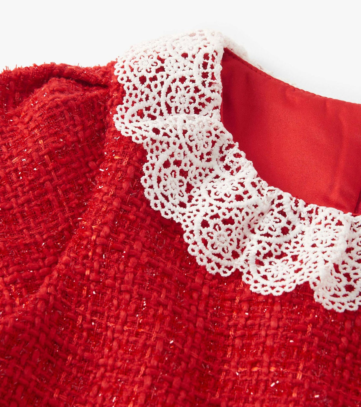 Sparkle Boucle Pleated Lace Collar Lined Dress