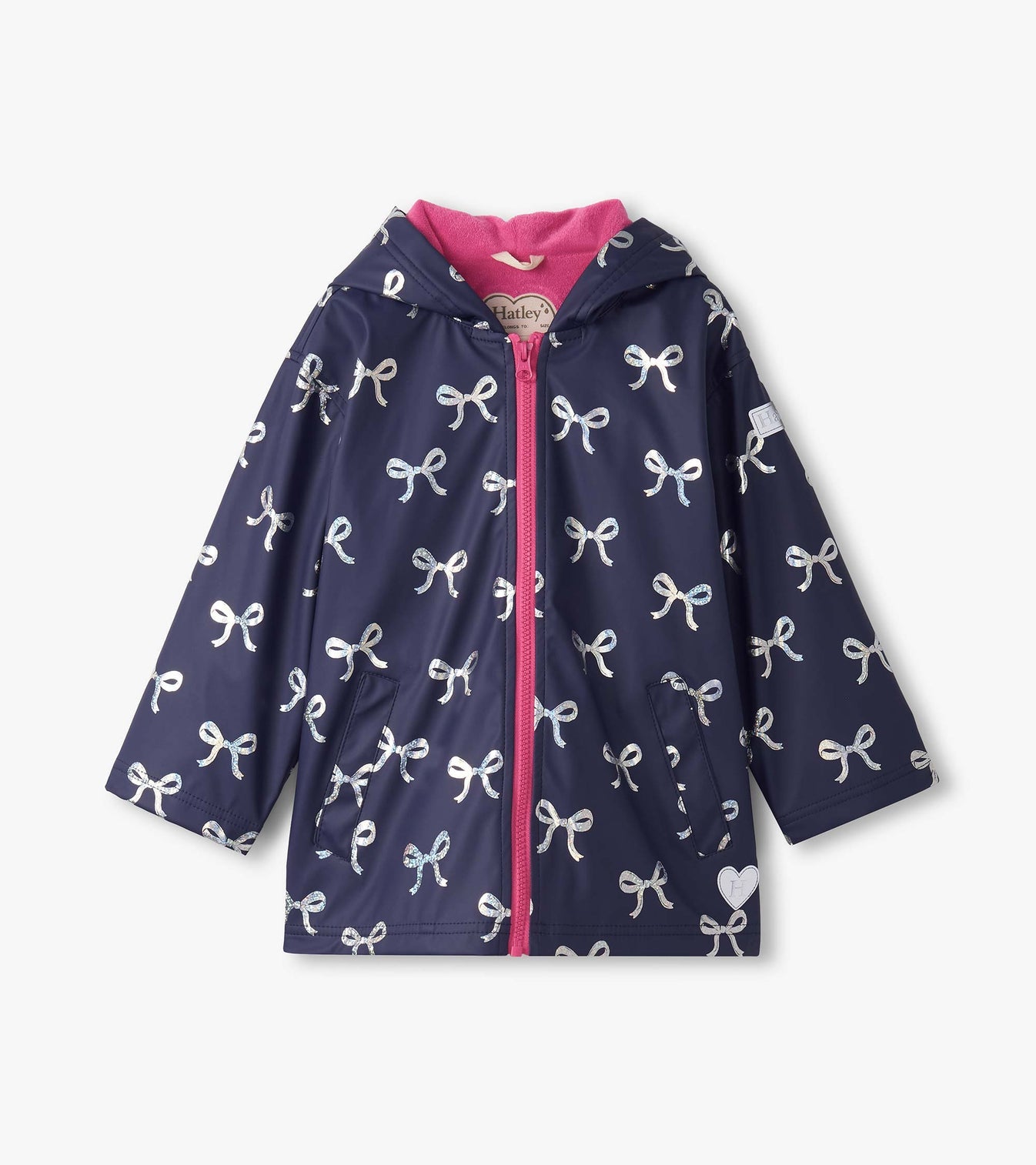 Silver Ribbon on Navy Zip Rain Jacket w/ Towel Lining