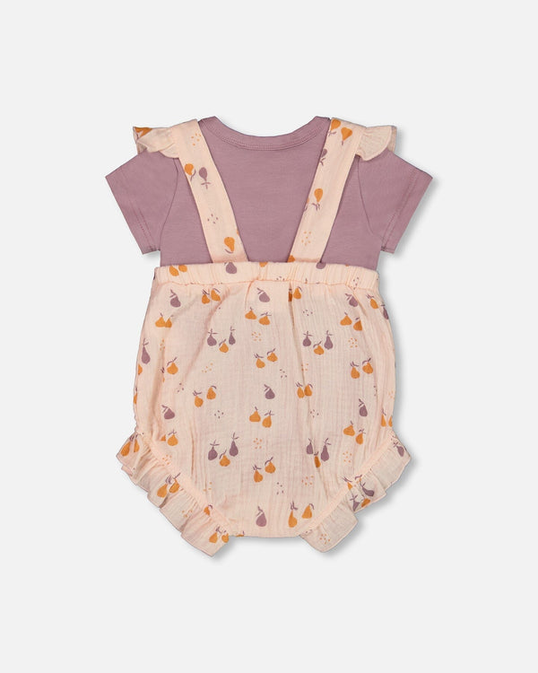 Muslin Shortall Organic Cotton Onesie Set Peach With Pears