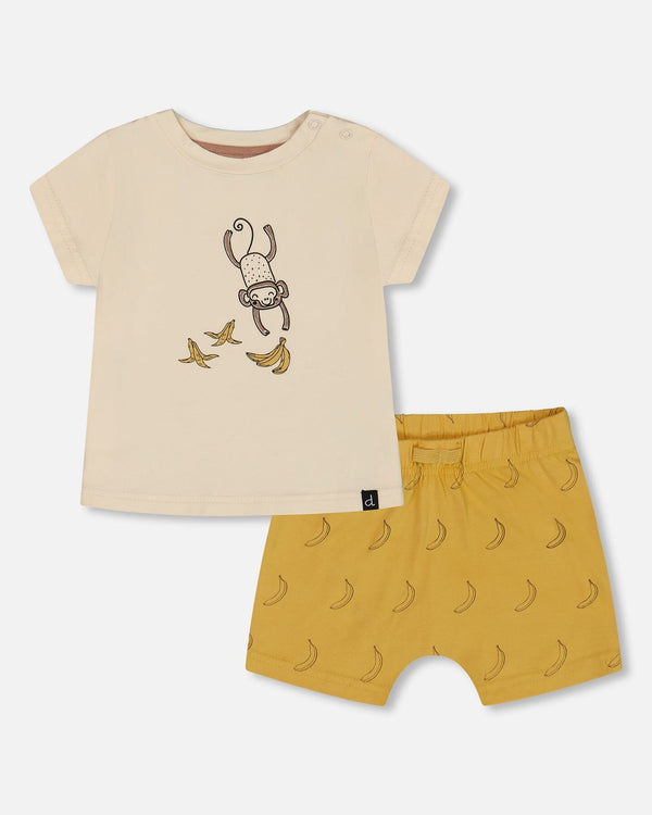 Organic Cotton Top And Short Set Yellow Bananas