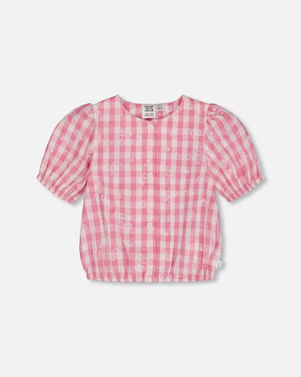 Puff Sleeve Top Pink/White Check