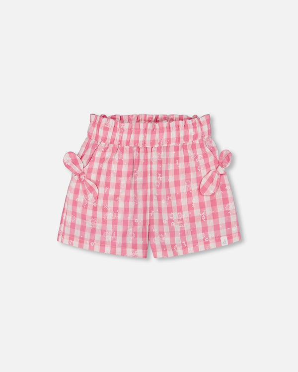 Smocked Waist Short w Knots Pink/White Check
