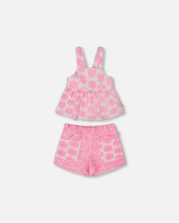 Terry Tank & Shorts Set Vibrant Pink & White
