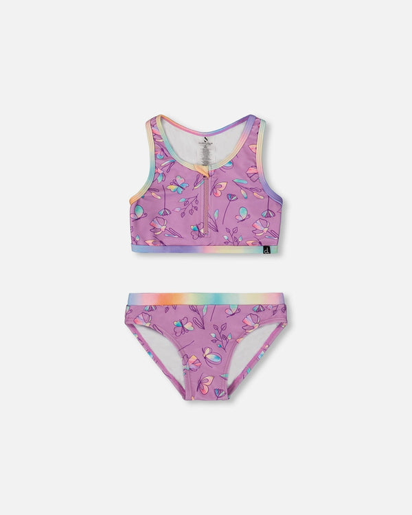 Two-Piece Swimsuit Mauve & Multicolored Butterflies