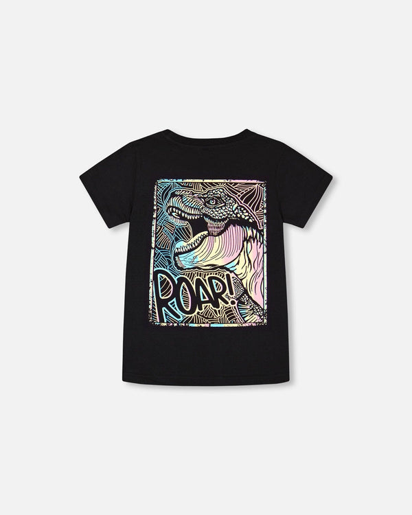 Organic Cotton Graphic T Black & Multicolored Dino