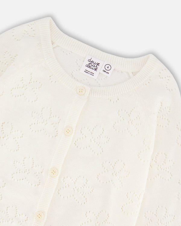 Pointelle Knit Cardigan Sweater White
