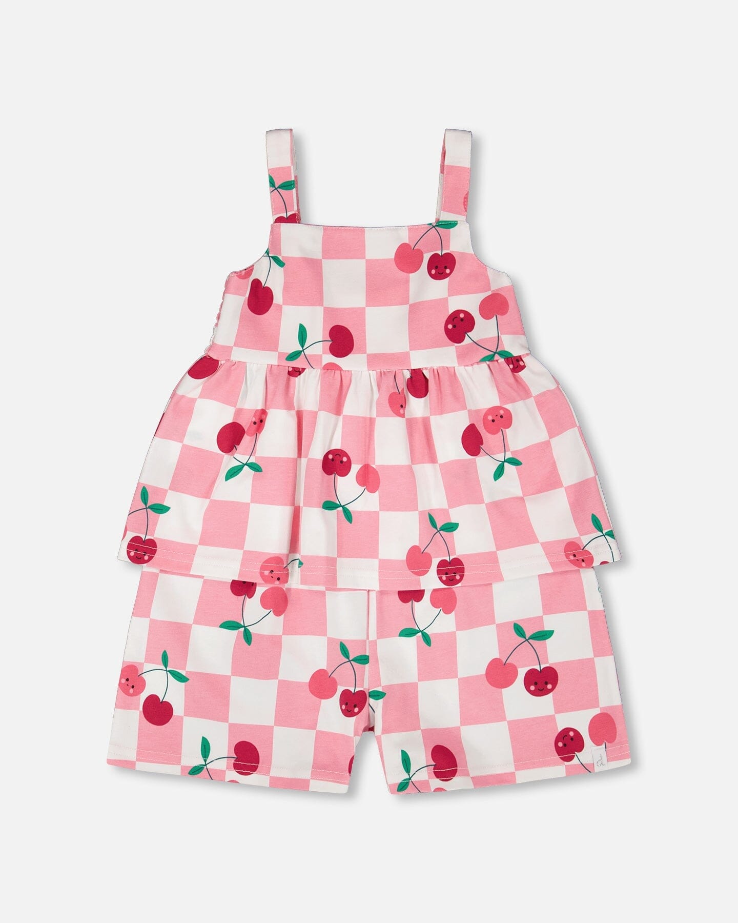 Organic Cotton Jersey Romper Pink Cherry Check
