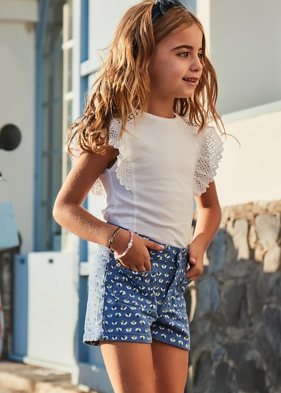 Printed Denim Shorts