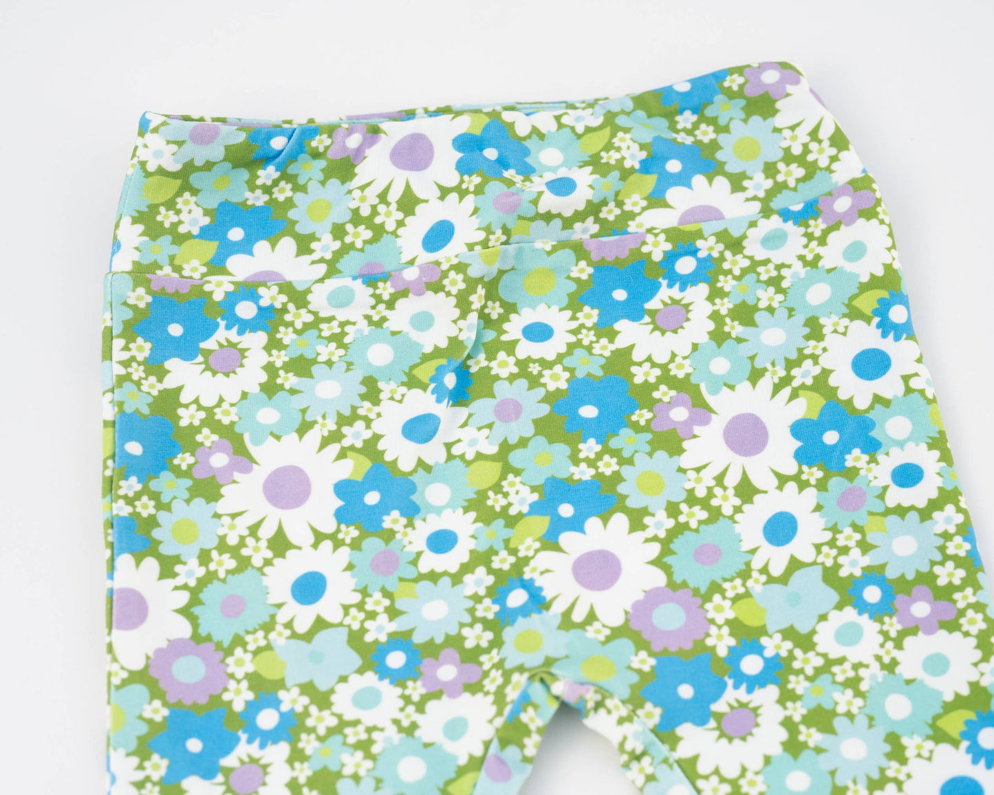 Green & Blue Flower Power Jersey Knit Bell Bottoms