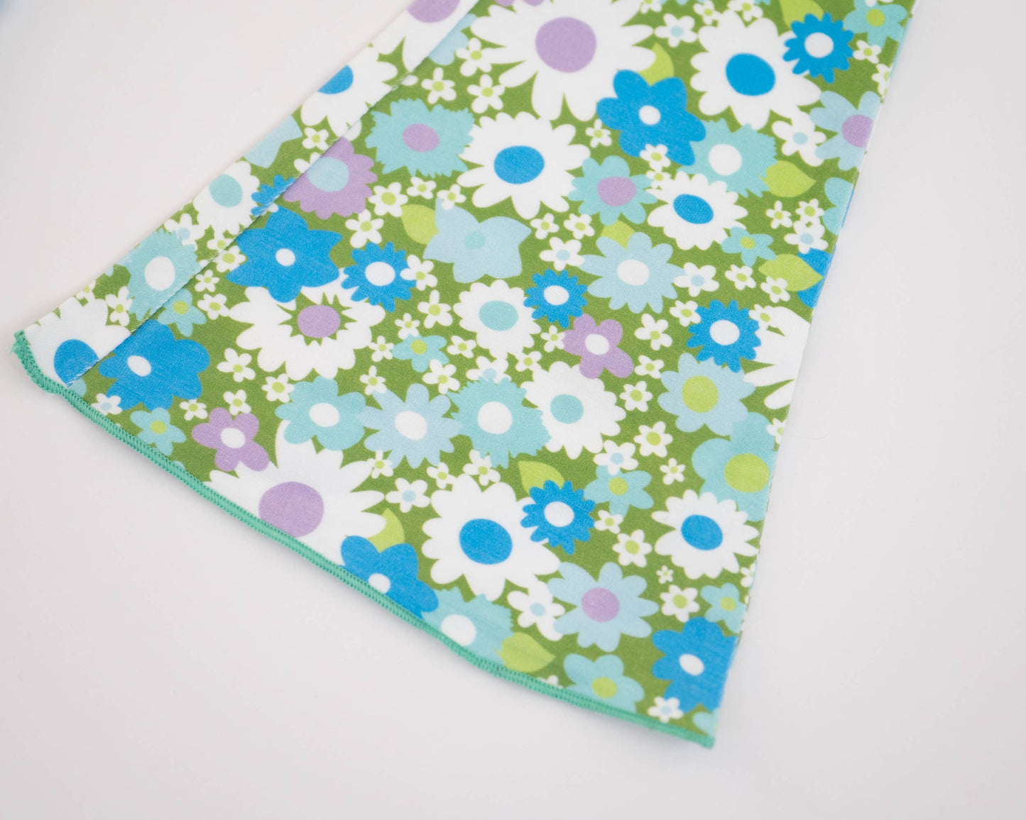Green & Blue Flower Power Jersey Knit Bell Bottoms