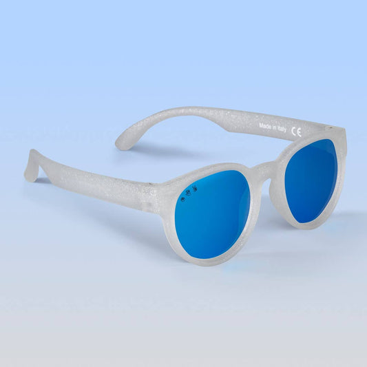 Round Sunglasses | Silver Glitter: Baby (Ages 0-2) / Polarized Blue Mirrored