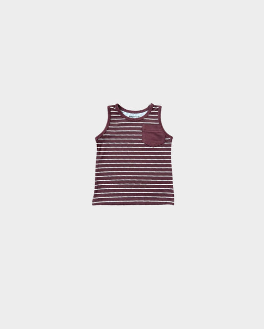 Boy's Pocket Tank in Burgundy Stripe: 5T / Burgundy Stripe