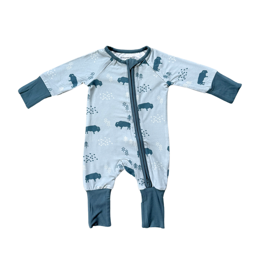 Long Sleeve Zip Romper Bamboo - Buffalo