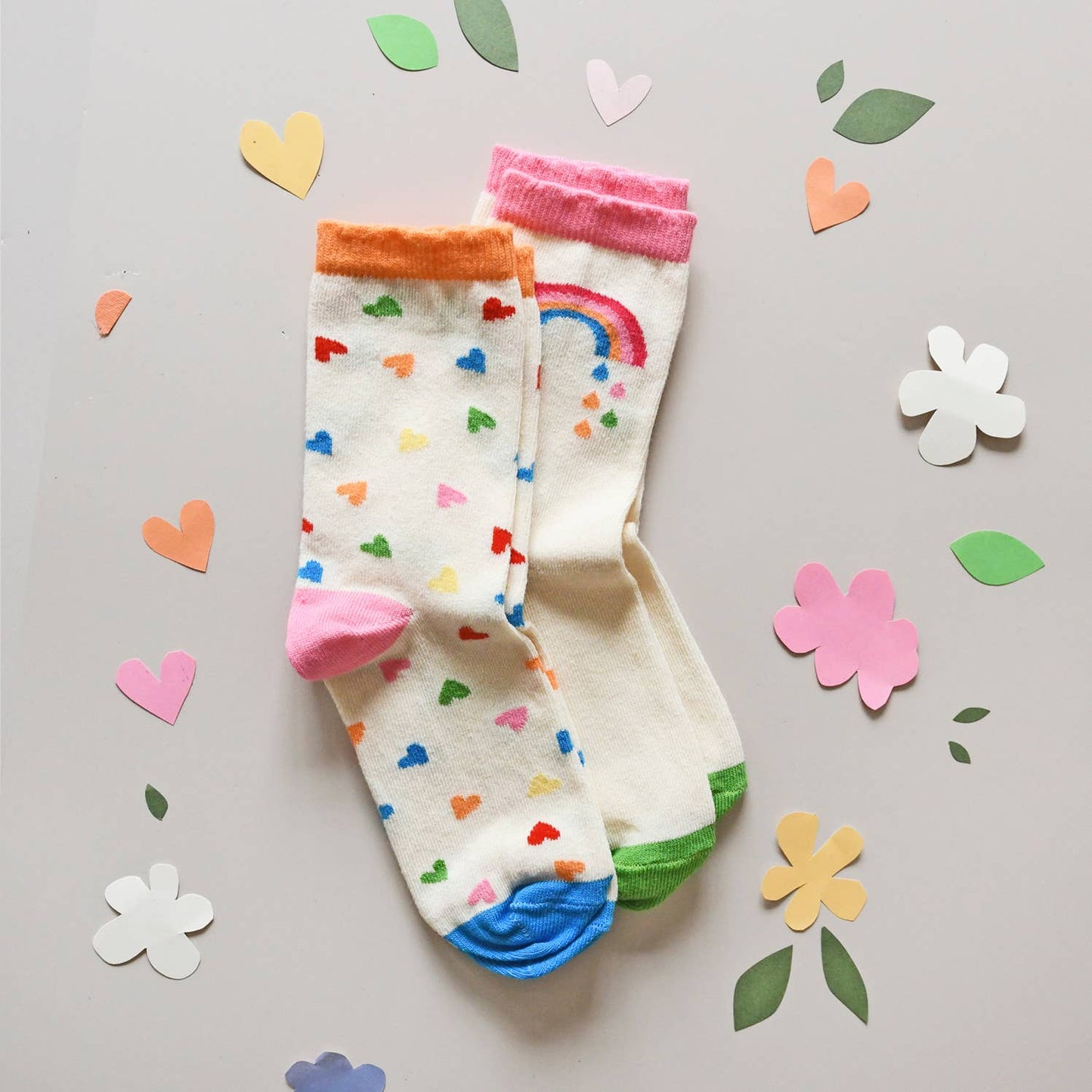 Rainbow Hearts 2 Pack Socks (Size 12-3 Junior)