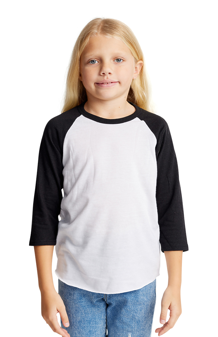 Youth Triblend Raglan Baseball Shirt: Tri White / Tri Onyx / S 8