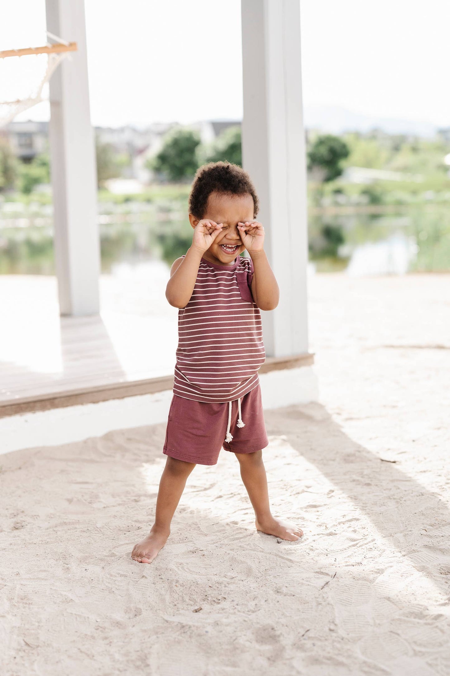 Boy's Pocket Tank in Burgundy Stripe: 5T / Burgundy Stripe