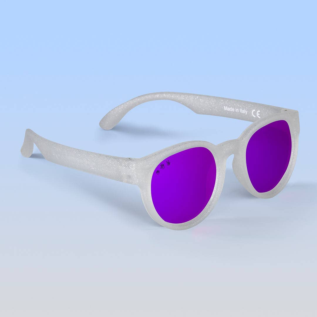 Round Sunglasses | Silver Glitter: Junior (Ages 5+) / Polarized Blue Mirrored