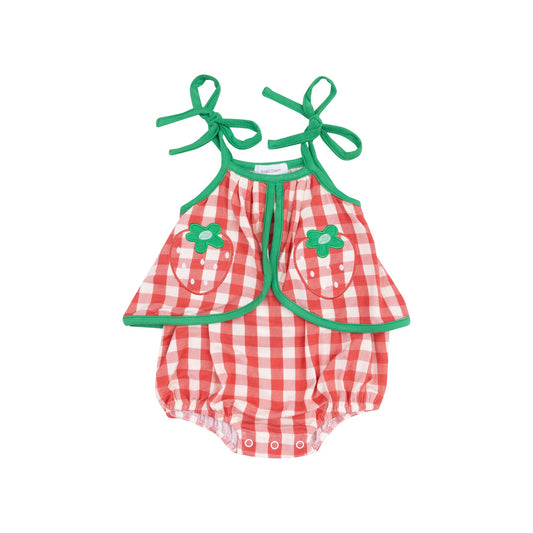 Swing Front Sunsuit w/ Applique - Strawberry Gingham