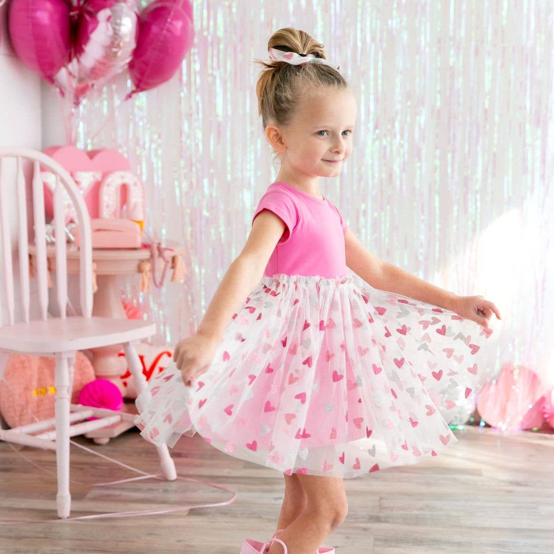 Glitter Heart Valentine's Day Short Sleeve Tutu Dress