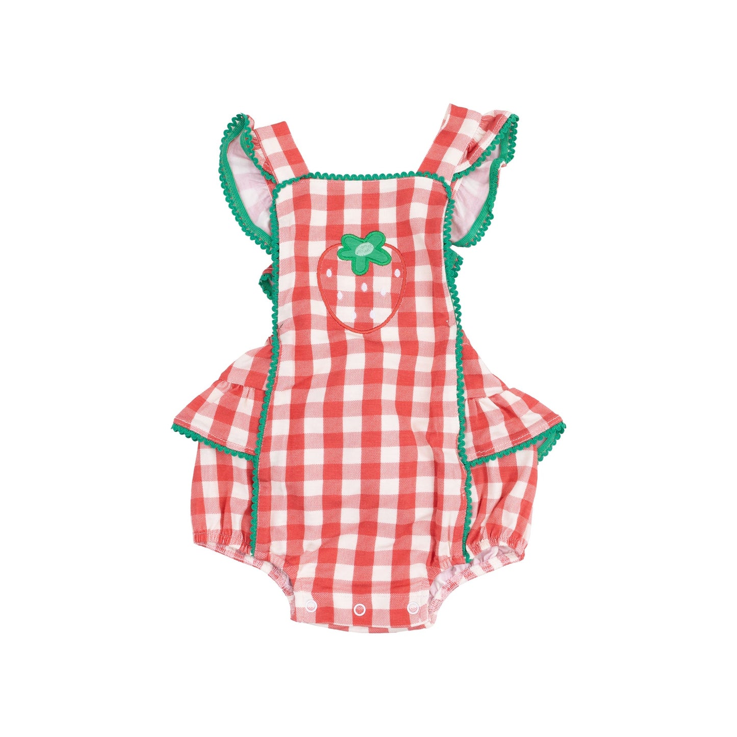 Ric-Rac Ruffle Sunsuit - Strawberry Gingham