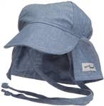 Kids UPF 50+ Girls and Boys Original Flap Hat with Ties: Vanilla Stripe Seersucker / L