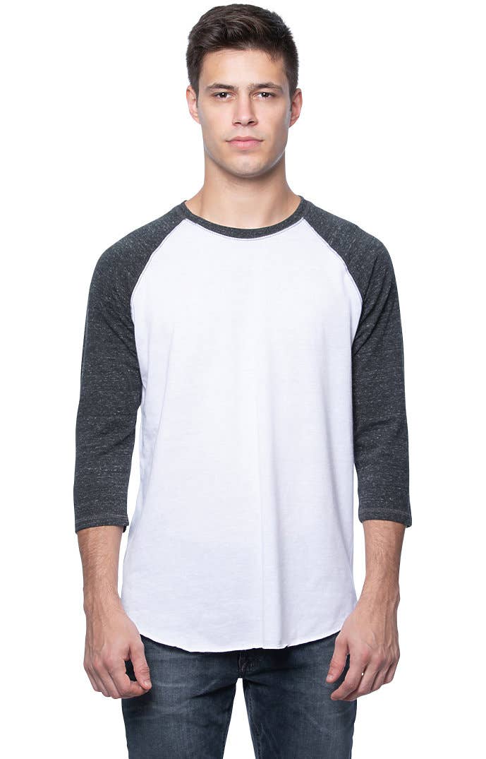 UNISEX TRIBLEND RAGLAN BASEBALL SHIRT: Tri White / Tri Vintage Grey / L