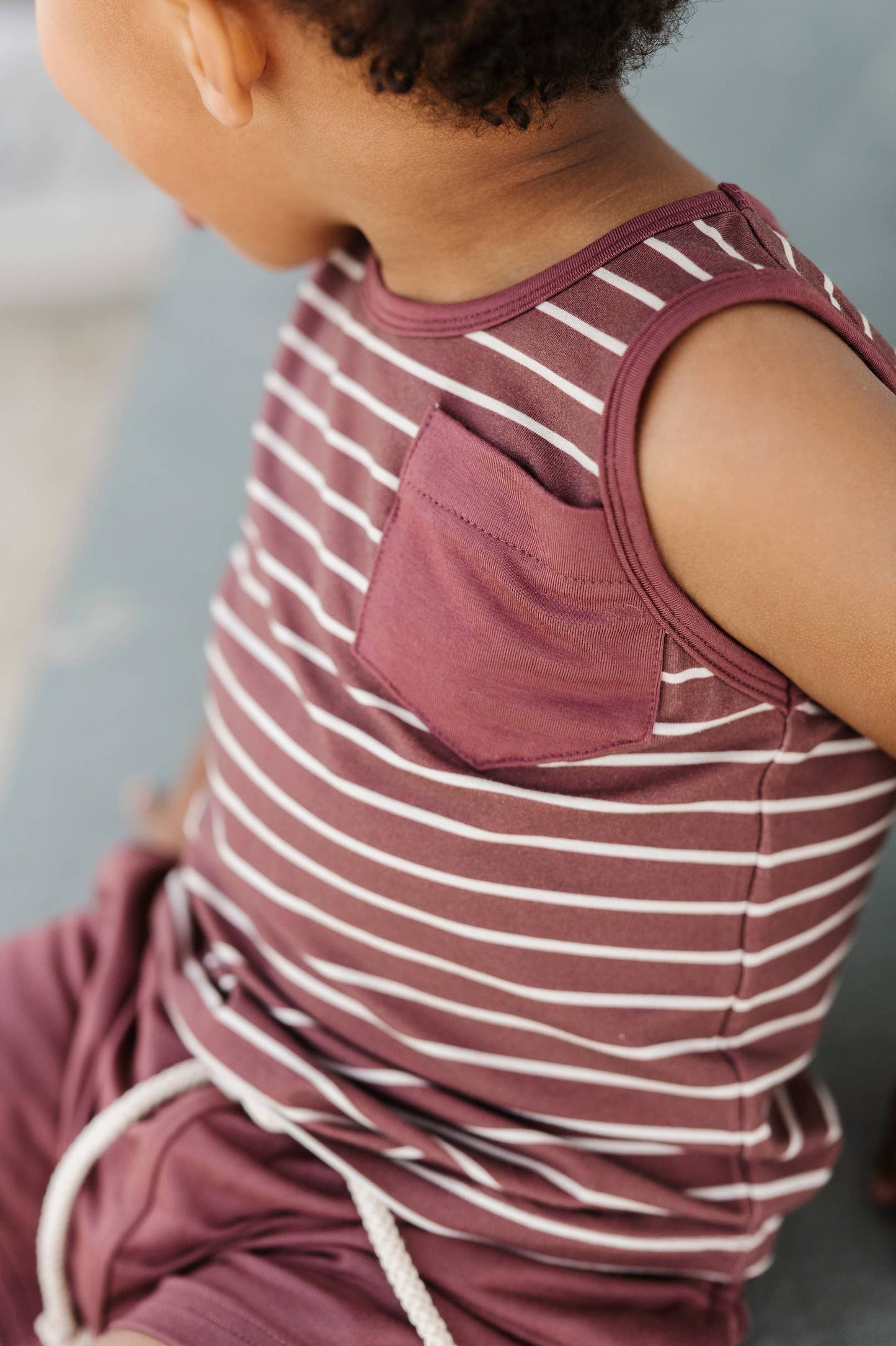 Boy's Pocket Tank in Burgundy Stripe: 5T / Burgundy Stripe