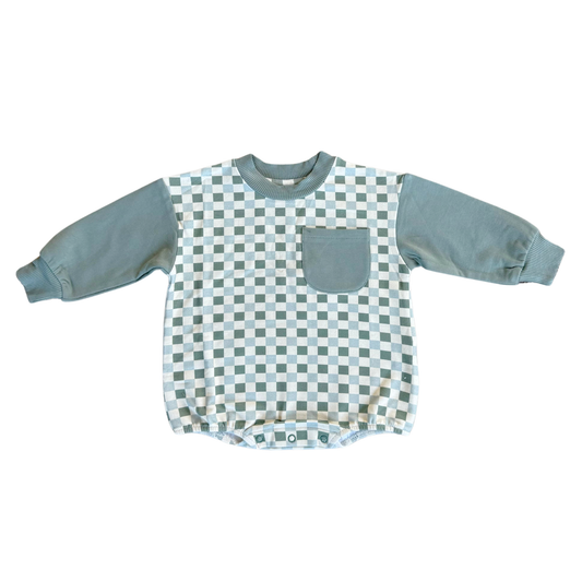 Colorblock Romper Bamboo/Cotton Fern Checkered