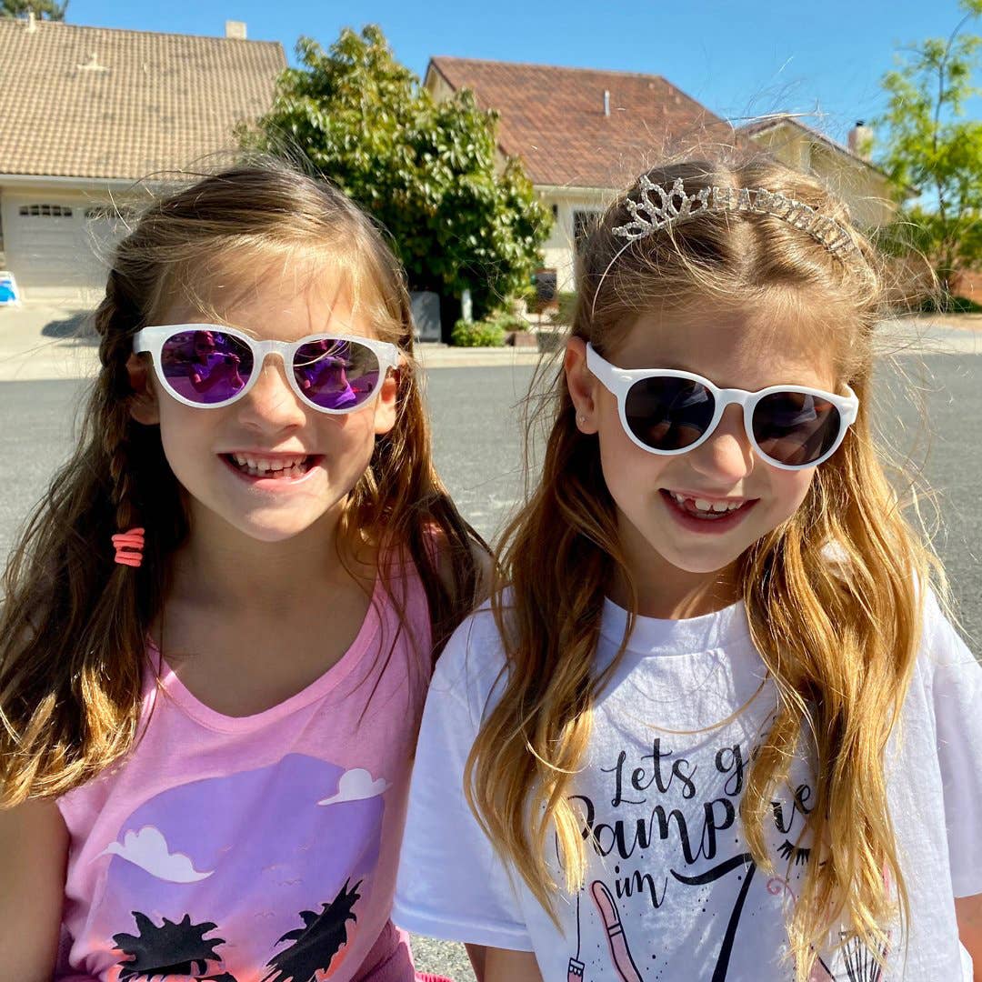 Round Sunglasses | Silver Glitter: Junior (Ages 5+) / Polarized Blue Mirrored