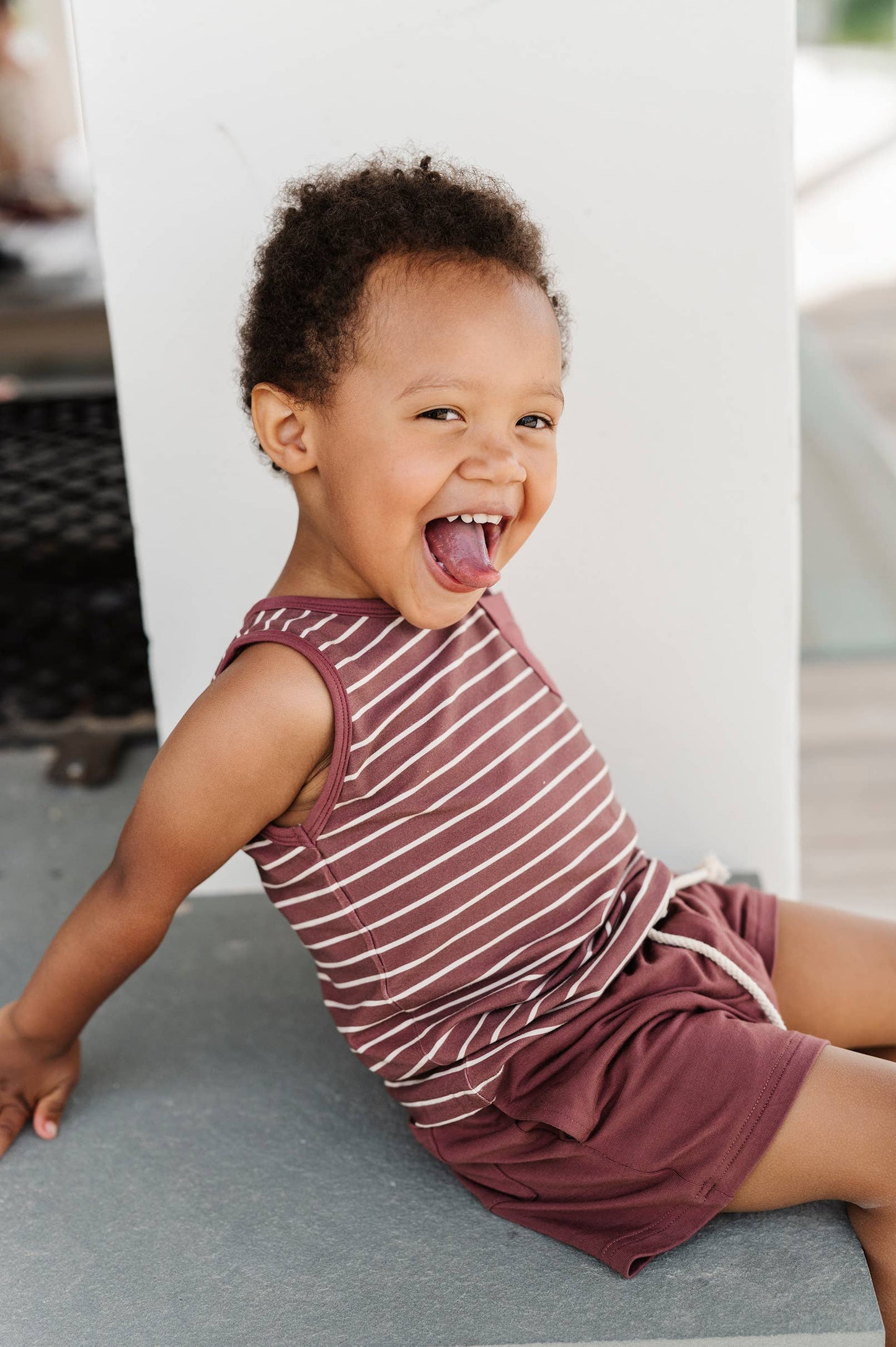 Boy's Pocket Tank in Burgundy Stripe: