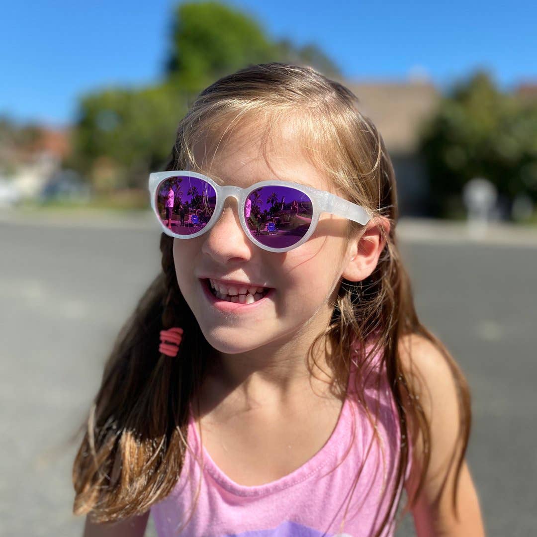 Round Sunglasses | Silver Glitter: Junior (Ages 5+) / Polarized Blue Mirrored