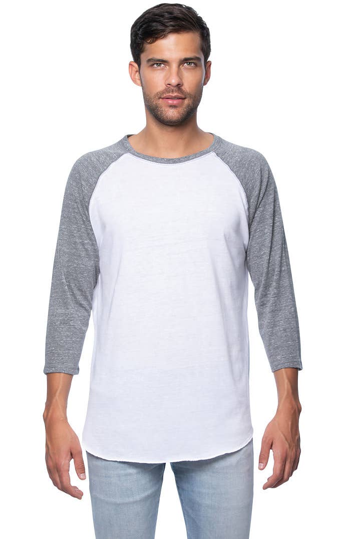 UNISEX TRIBLEND RAGLAN BASEBALL SHIRT: Tri White / Tri Vintage Grey / M
