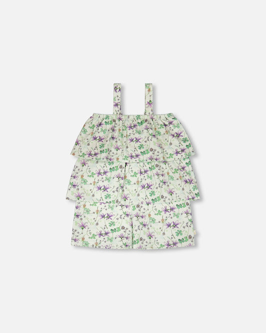 Jersey Tiered Romper Clover Print