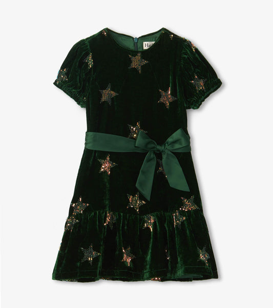 Gold Star Sequin Velvet Dress