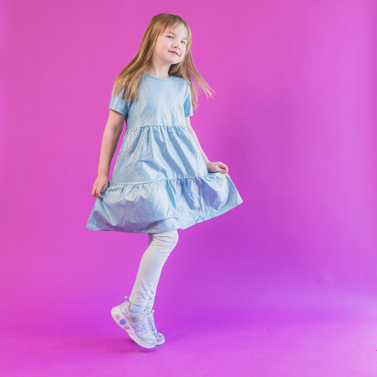 Turquoise Metallic Tiered Dress