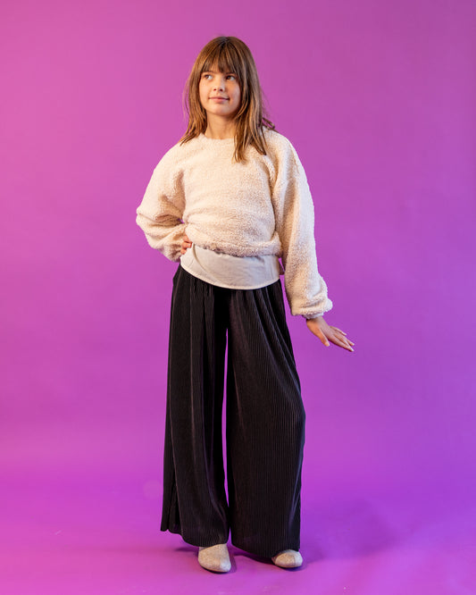 Wide-leg Pleated Jersey Pants Black