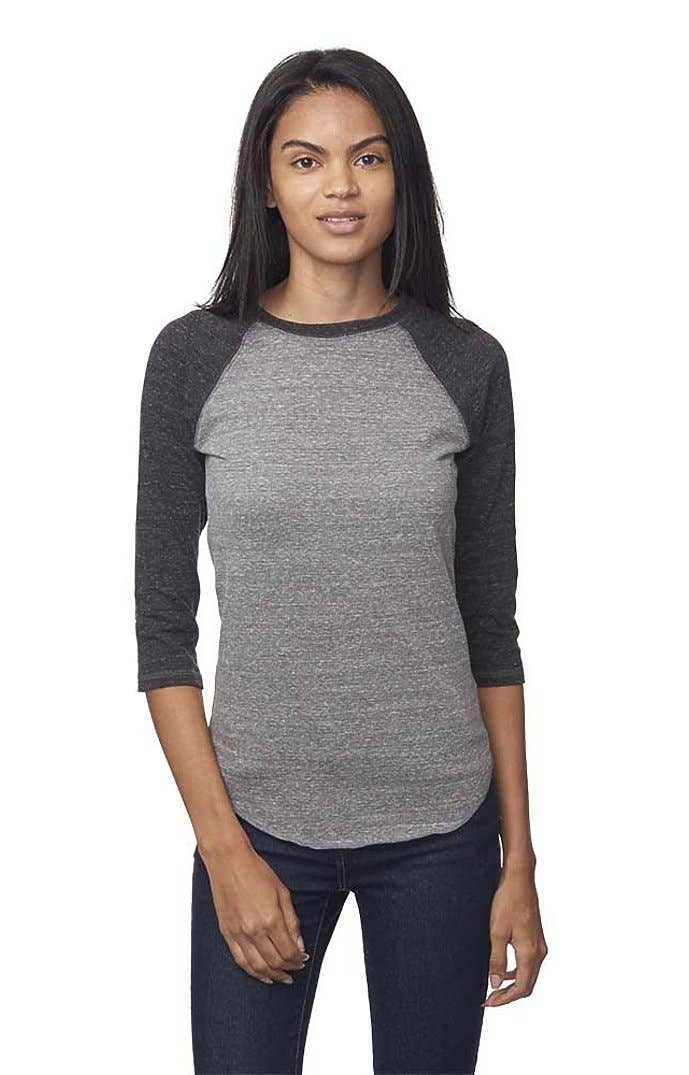 UNISEX TRIBLEND RAGLAN BASEBALL SHIRT: Tri White / Tri Vintage Grey / L