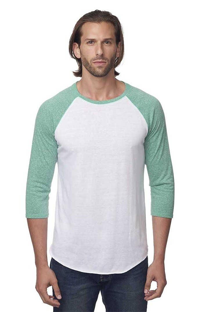 UNISEX TRIBLEND RAGLAN BASEBALL SHIRT: Tri White / Tri Vintage Grey / M