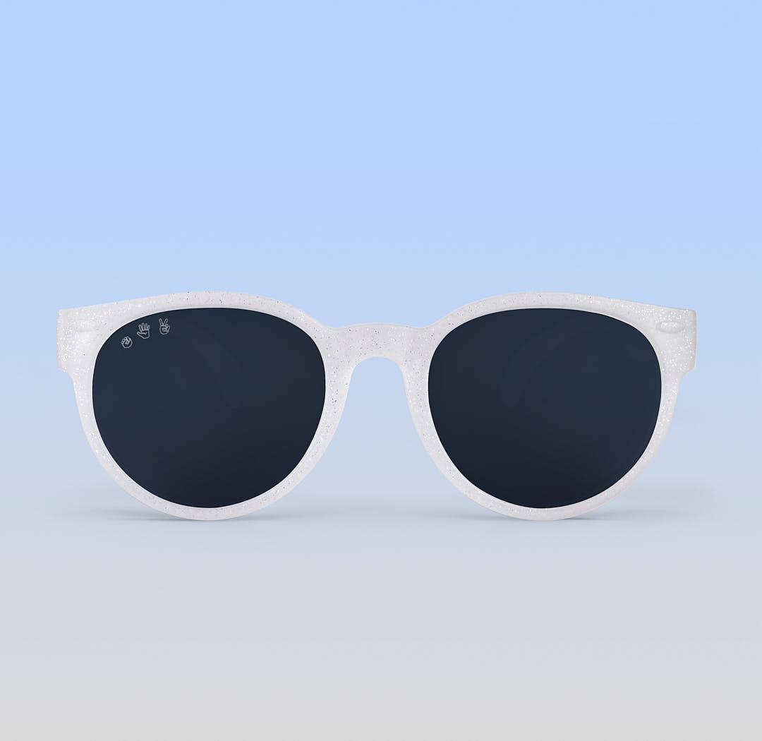 Round Sunglasses | Silver Glitter: Junior (Ages 5+) / Polarized Blue Mirrored