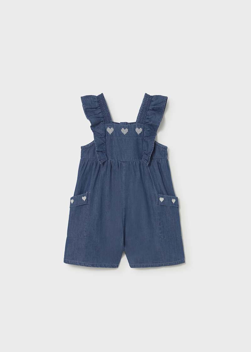 Denim Heart Embroidered Romper