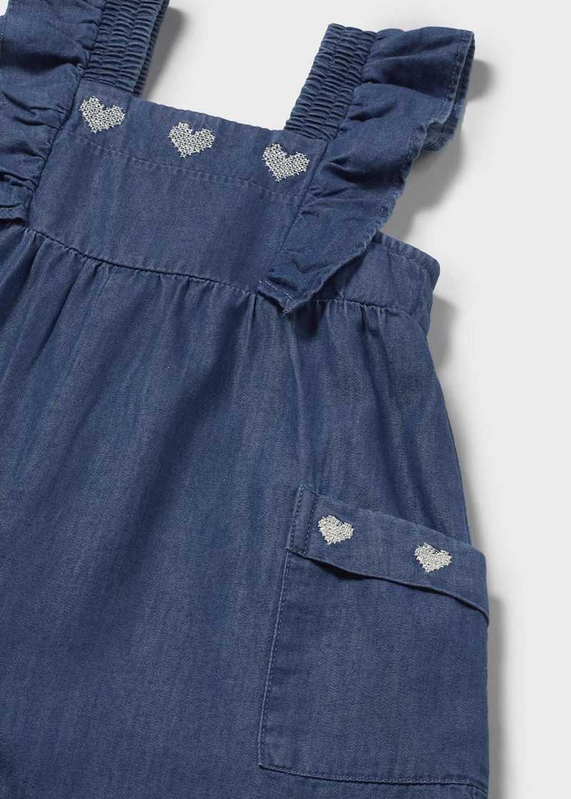 Denim Heart Embroidered Romper