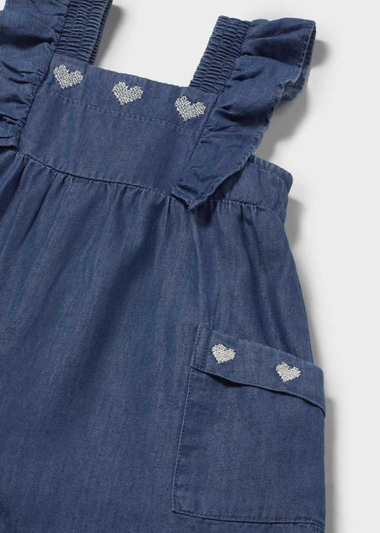 Denim Heart Embroidered Romper