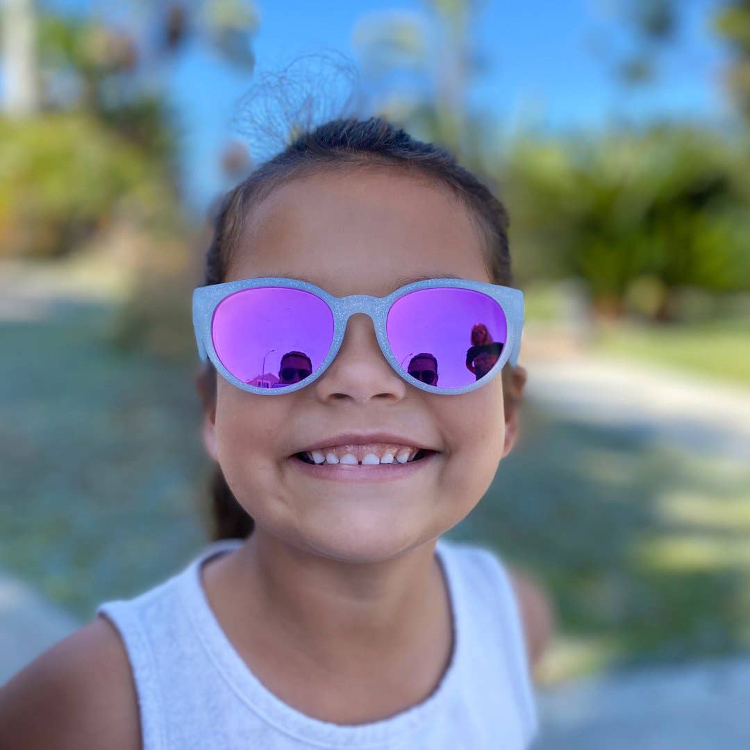 Round Sunglasses | Silver Glitter: Junior (Ages 5+) / Polarized Blue Mirrored