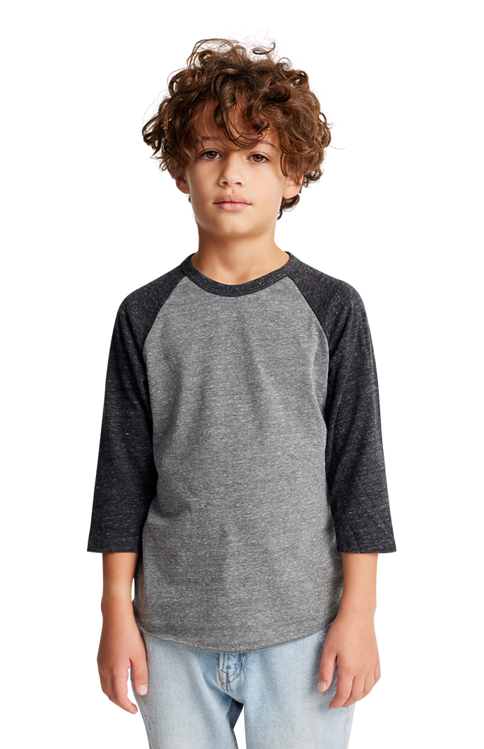Youth Triblend Raglan Baseball Shirt: Tri White / Tri Onyx / L 12