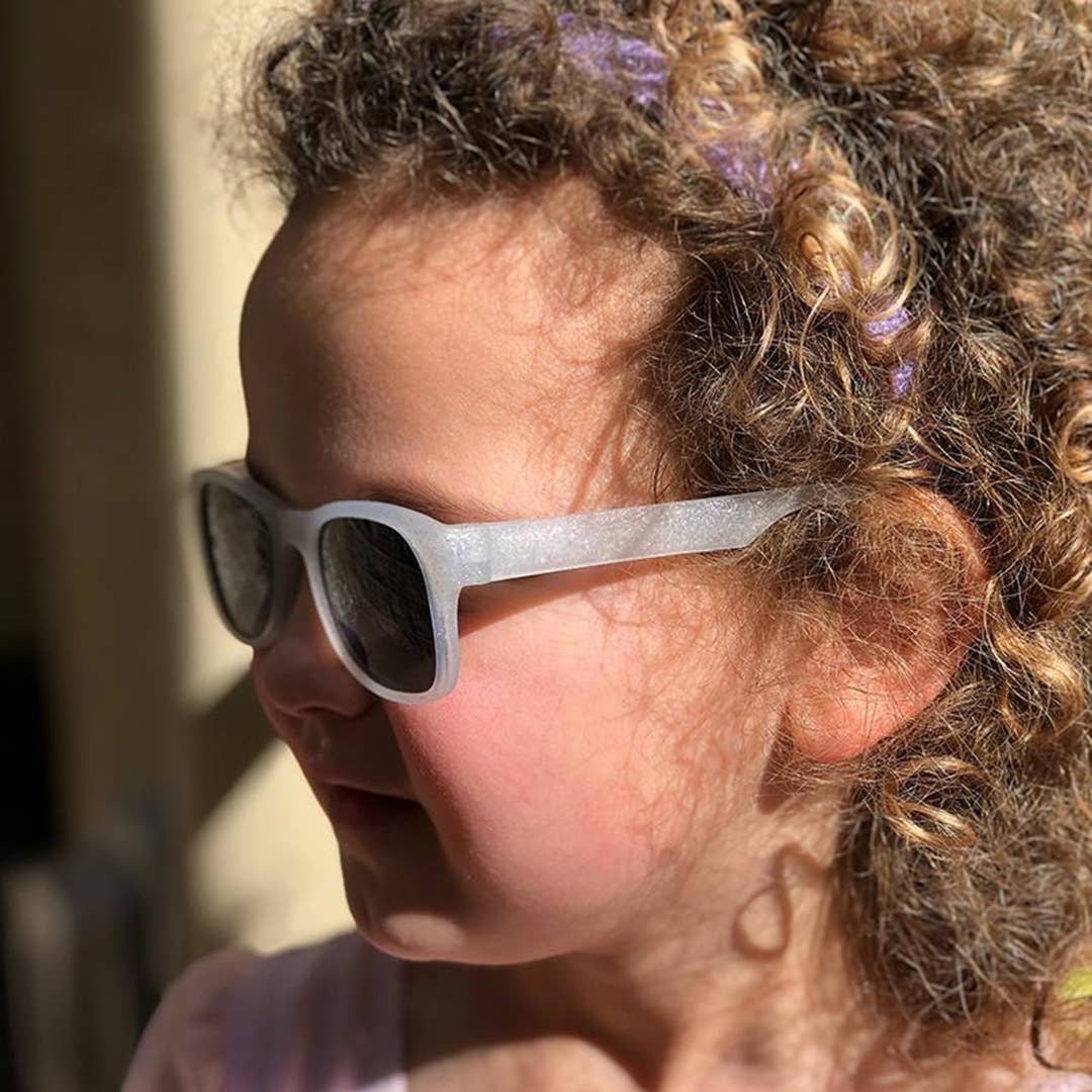 Silver Glitter Sunglasses: Toddler (Ages 2-4) / Purple Polarized Lens