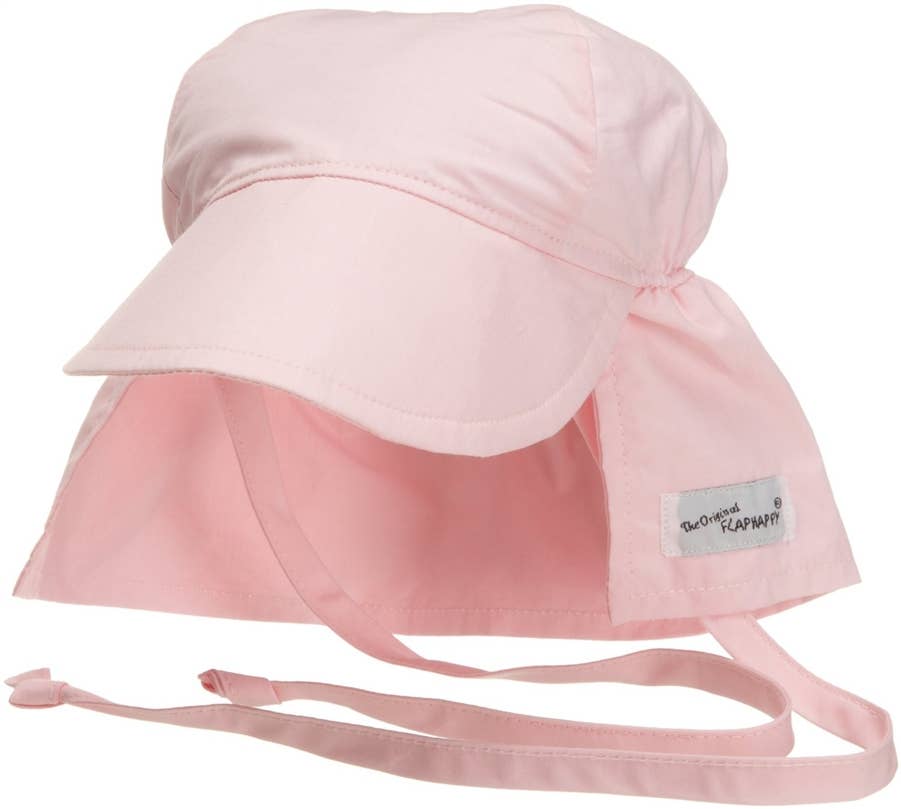 Kids UPF 50+ Girls and Boys Original Flap Hat with Ties: Vanilla Stripe Seersucker / XL