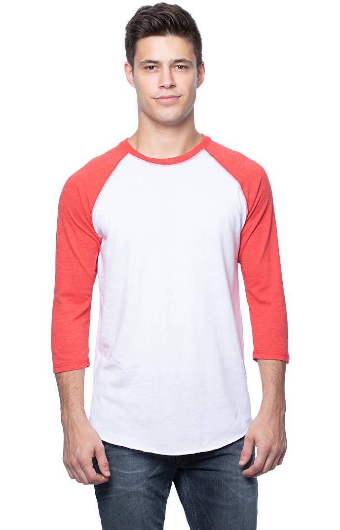 UNISEX TRIBLEND RAGLAN BASEBALL SHIRT: Tri White / Tri Vintage Grey / L