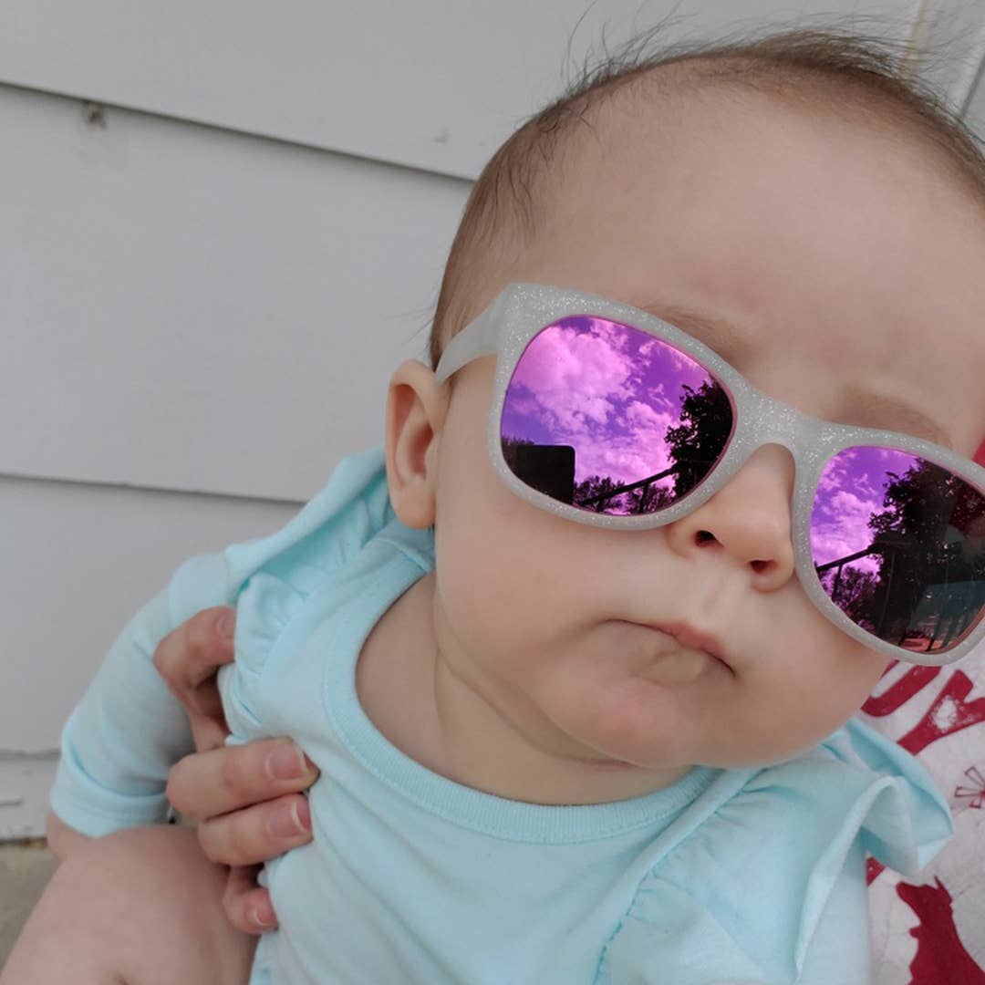 Silver Glitter Sunglasses: Toddler (Ages 2-4) / Purple Polarized Lens