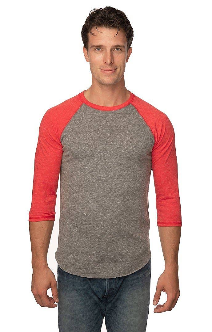 UNISEX TRIBLEND RAGLAN BASEBALL SHIRT: Tri White / Tri Vintage Grey / 2XL