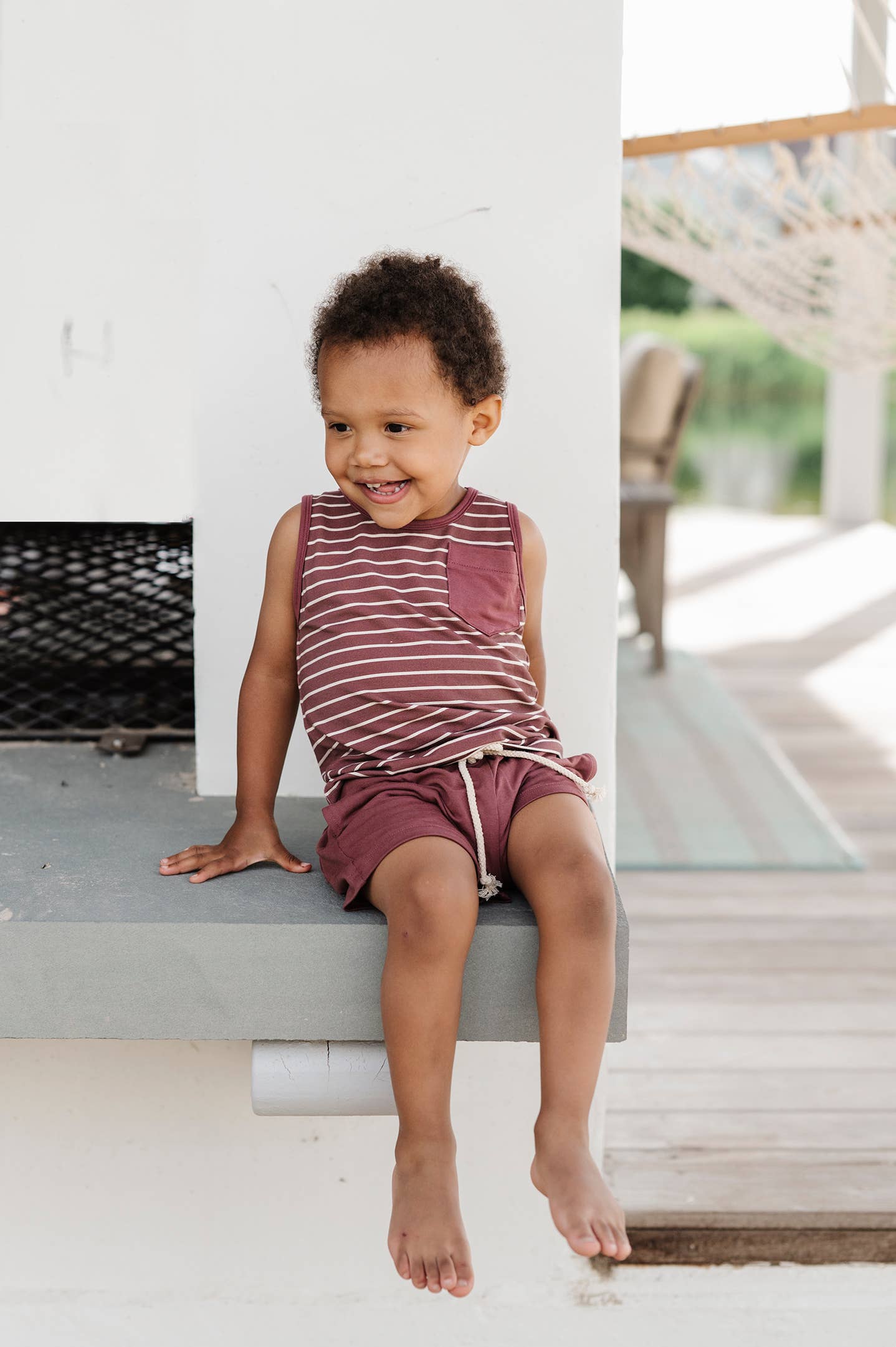 Boy's Pocket Tank in Burgundy Stripe: 5T / Burgundy Stripe